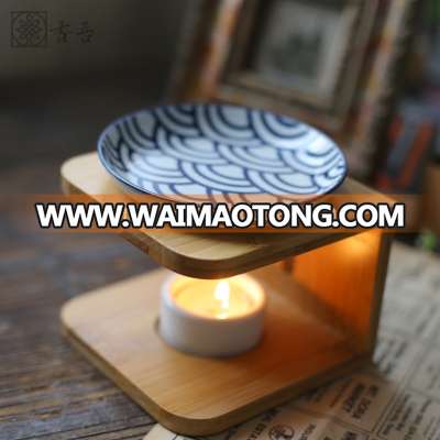 Tart warmer ceramic aromatherapy fragrance waste wax oil burner with wooden frame